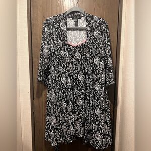 René Rofé Sleepwear Women’s 2pc Robe & Chemise Pajama Set Black White Paisley L